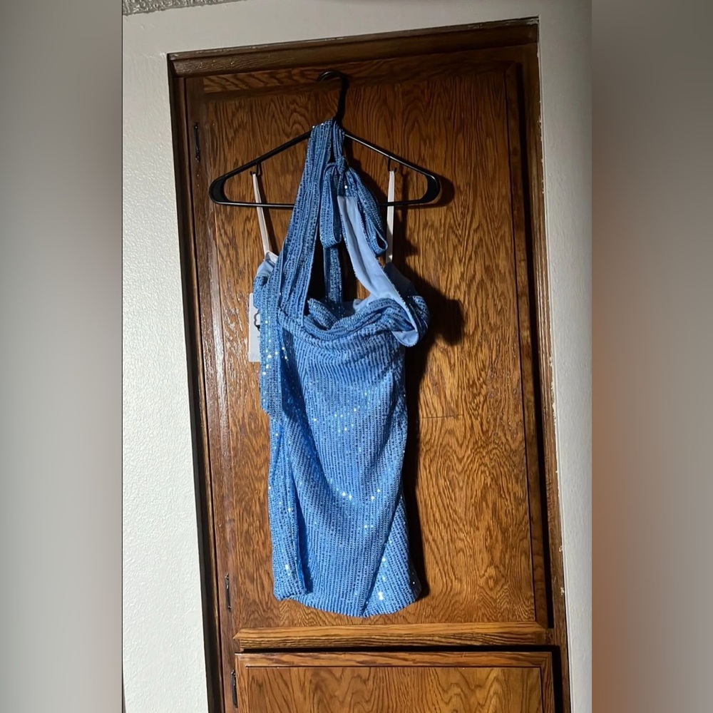 Sparkling Blue Halter Dress